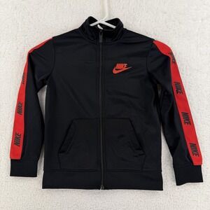 Nike Track Jacket Youth 5-6 Black Red Full Zip‎ Athletic Swoosh Logo